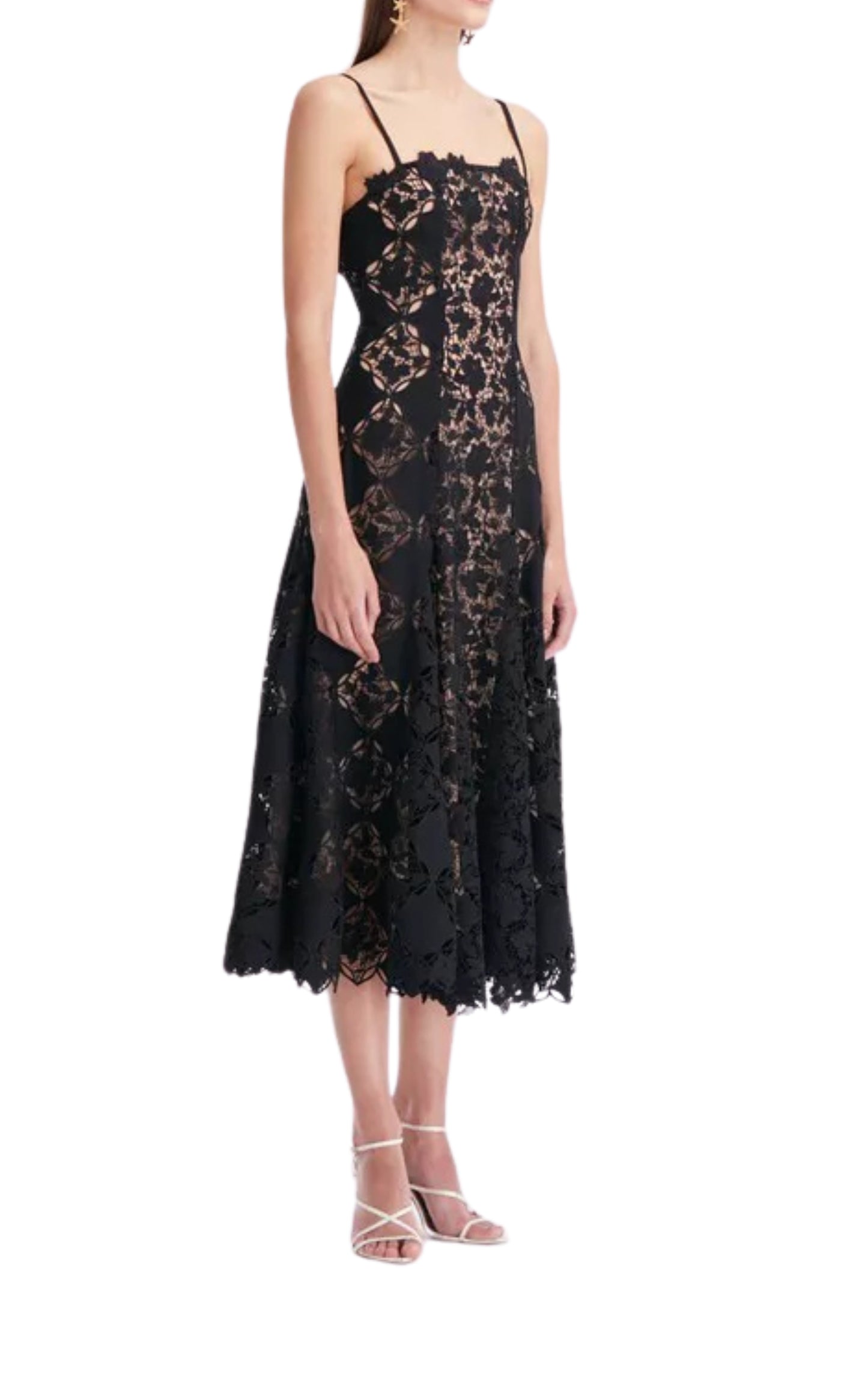 Black Guipure Lace Midi Dress