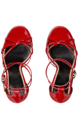 Red Patent Leather Sandals Double G Ankle Strap