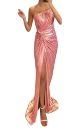 Pink Metallic Hue Body Con Maxi Cocktail Dress