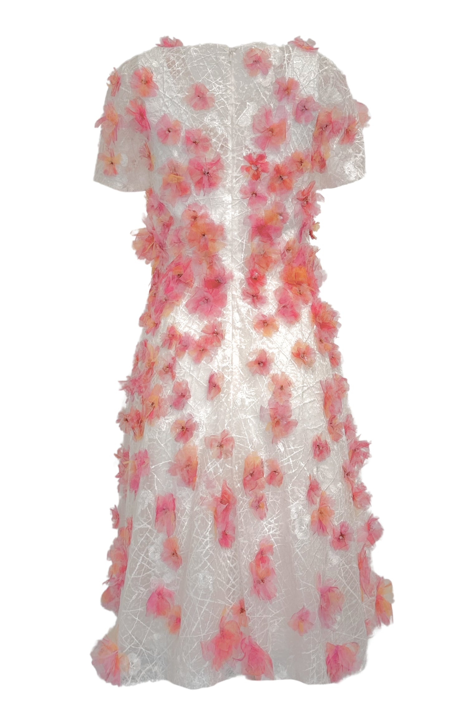 Roze kanten midi-jurk met bloemenapplicaties
