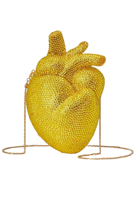 Gouden handtas versierd met Broadway-hartkristallen