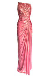 Pink Metallic Hue Body Con Maxi Cocktail Dress