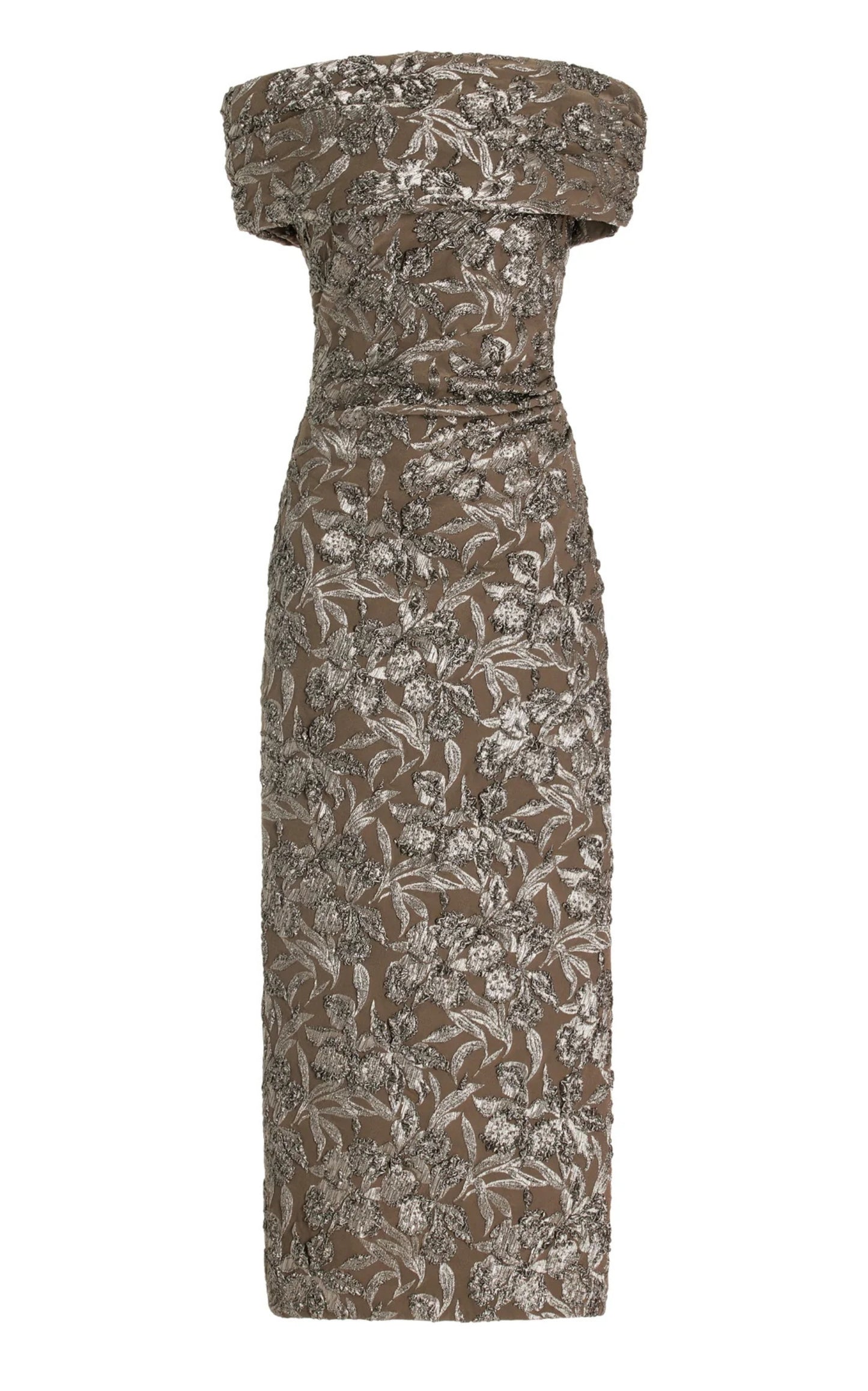 Abito midi in jacquard floreale metallizzato