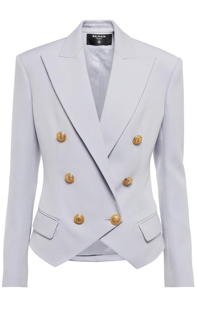 Double Breasted Wool Blazer-Blazers-Balmain-FR 36-Blue-Wool-Runway Catalog