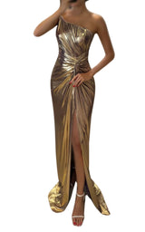 Goldenes Metallic-Cocktail-Abschlussballkleid