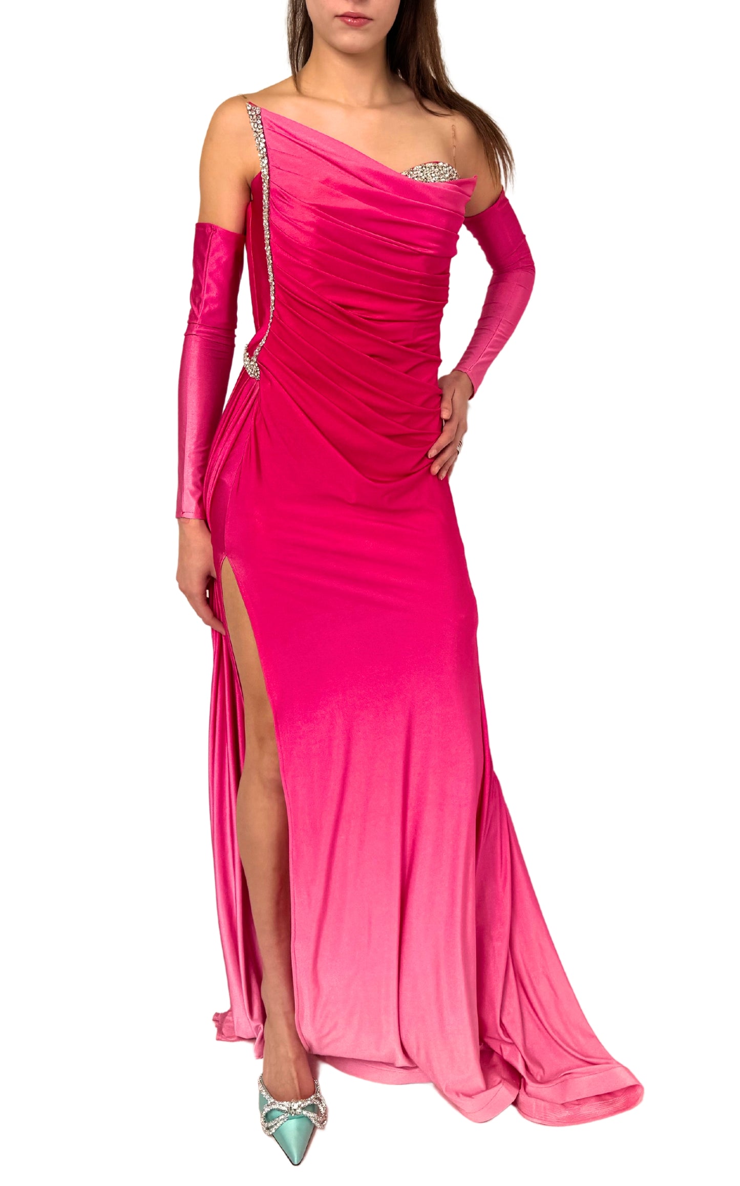 Rosa Ombre-Kleid mit Strassverzierung