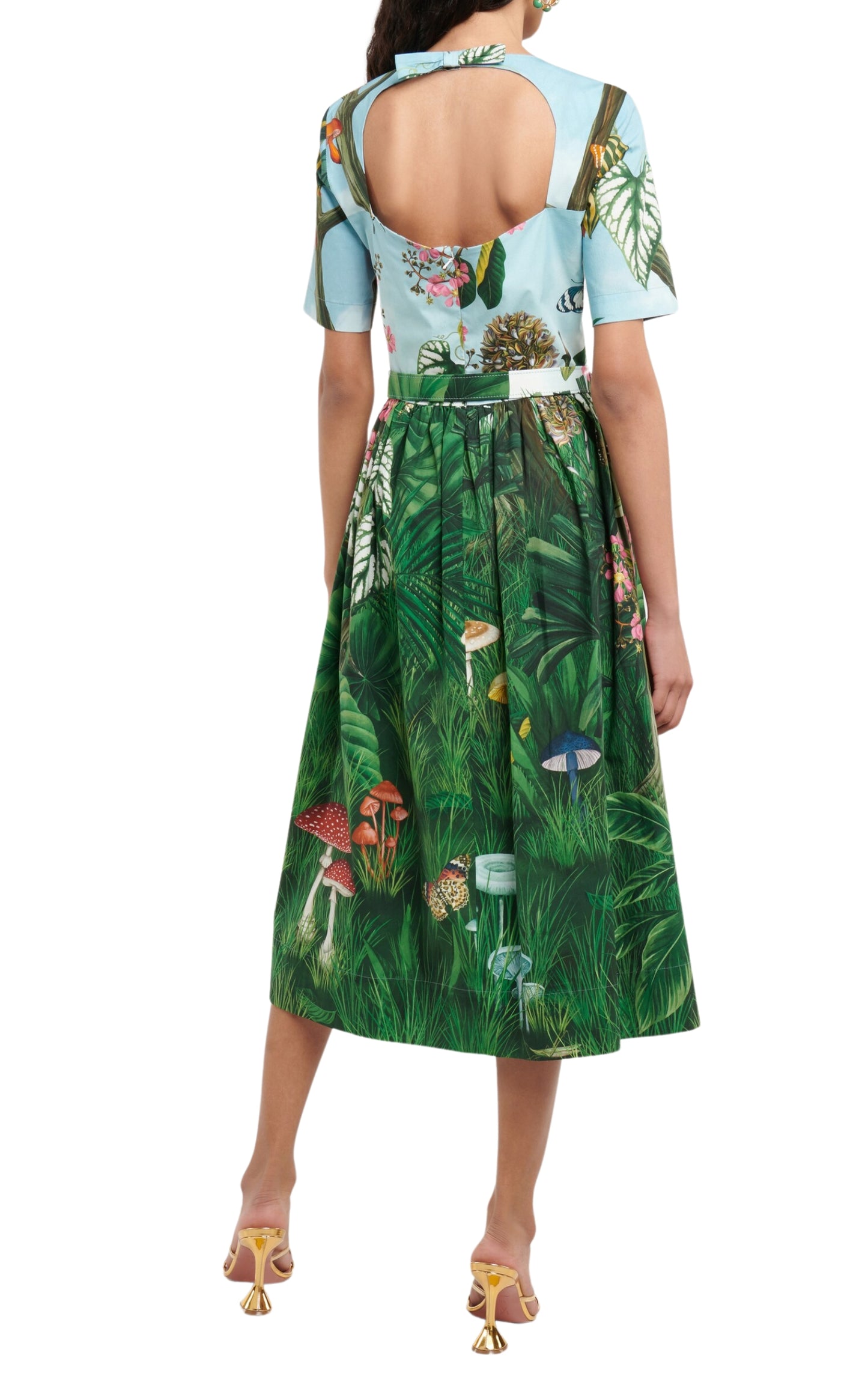 Midikleid aus Stretch-Popeline mit botanischem Wald-Print