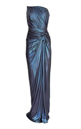 Blue Metallic Hue Body Con Maxi Cocktail Prom Dress