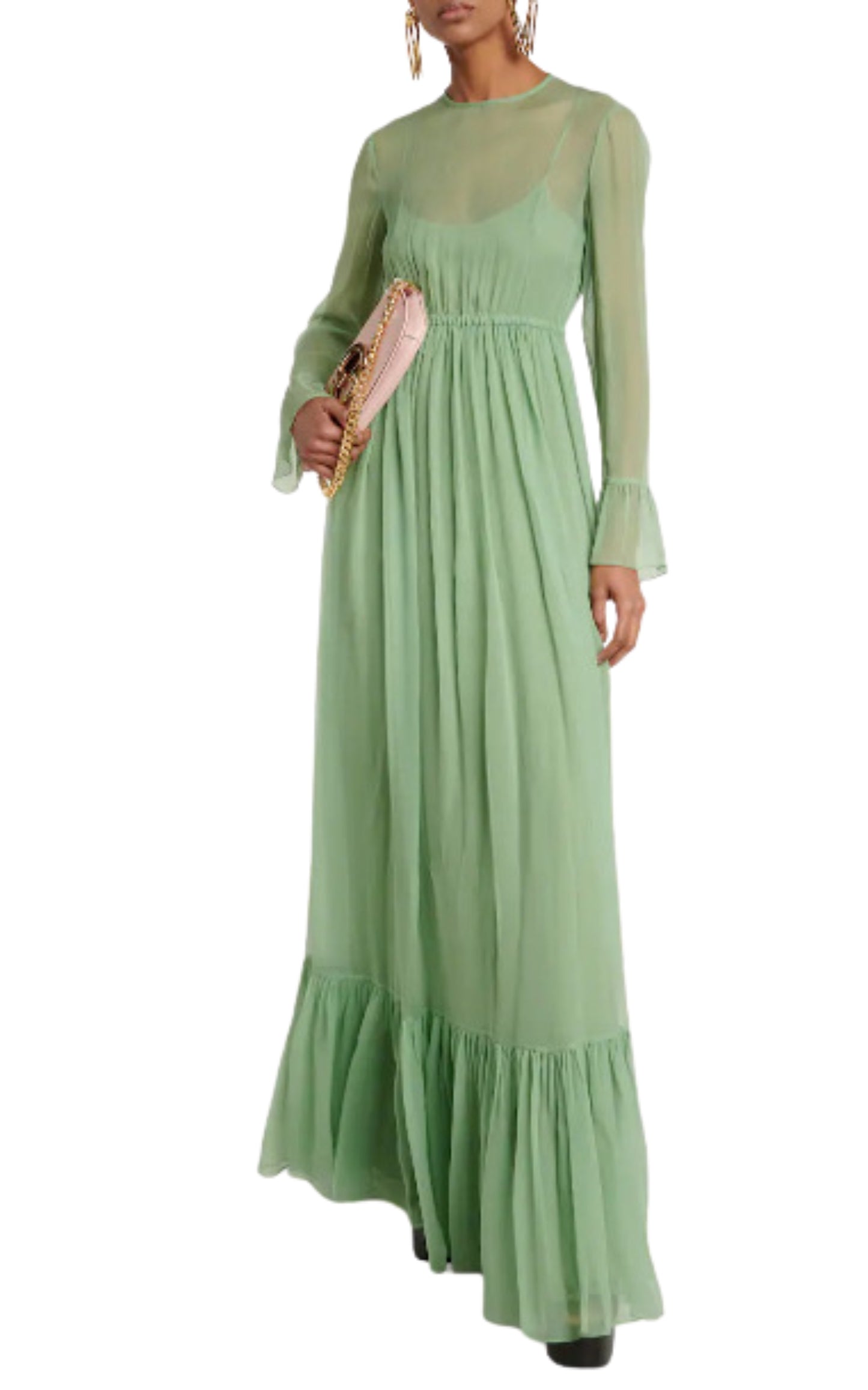 Robe en mousseline de soie verte