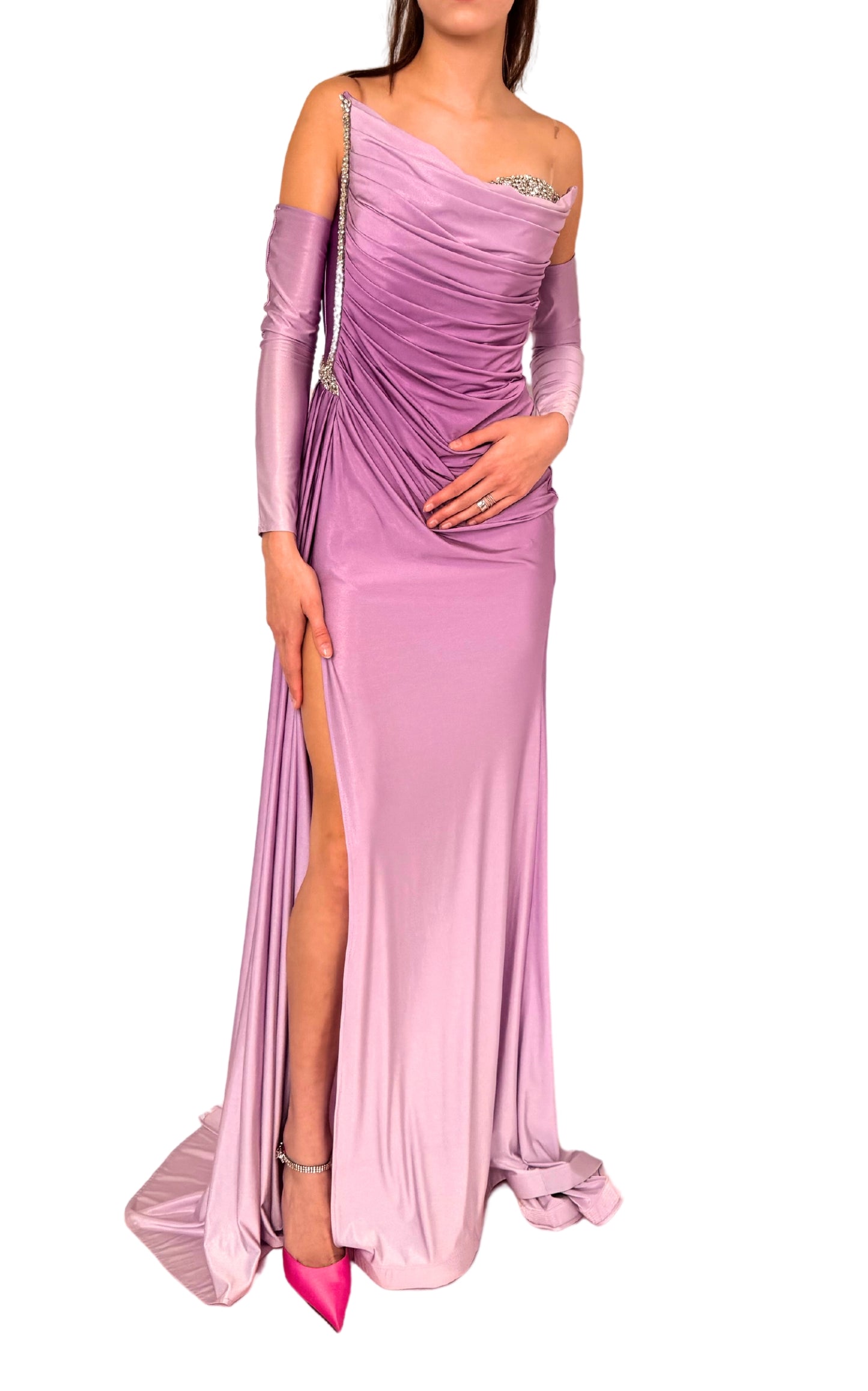 Rhinestone Embellished Purple Ombre Gown