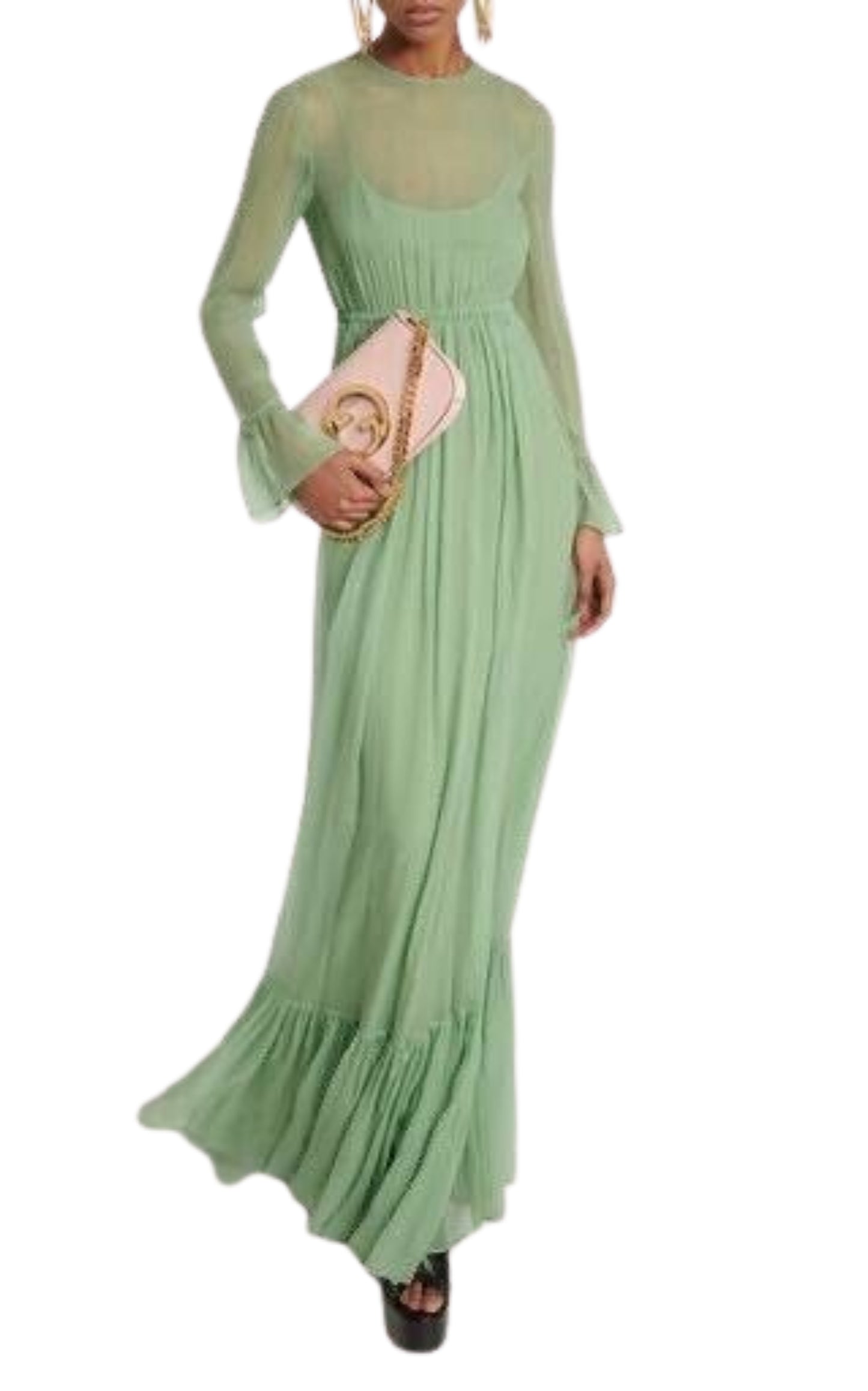 Robe en mousseline de soie verte