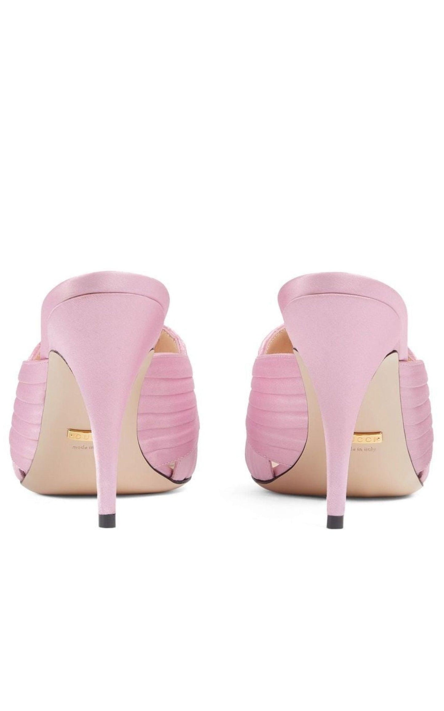Sandalen aus rosafarbenem Satin mit Doppel-G, 95 mm