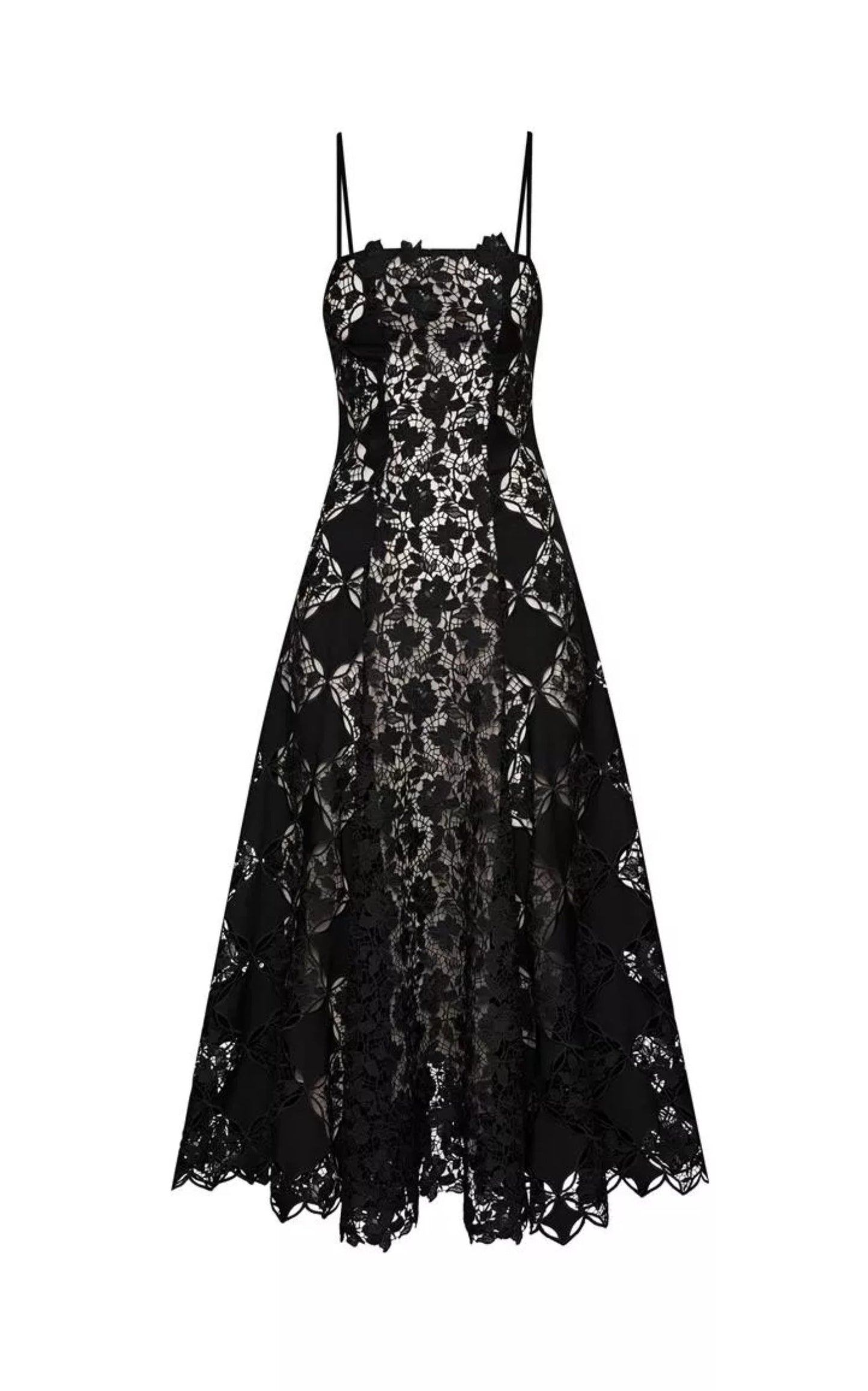 Black Guipure Lace Midi Dress