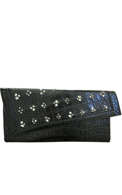  BCBGMAXAZRIABlack Leather Fold Over Clutch - Runway Catalog