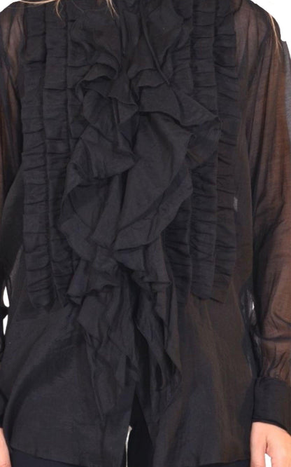  Dries Van NotenBlack Ruffle Cotton Silk Blend Shirt - Runway Catalog