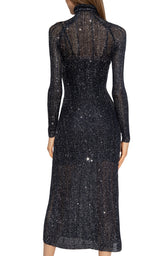 Navy Blue Sequin Knit High-Neck Dress Alaïa