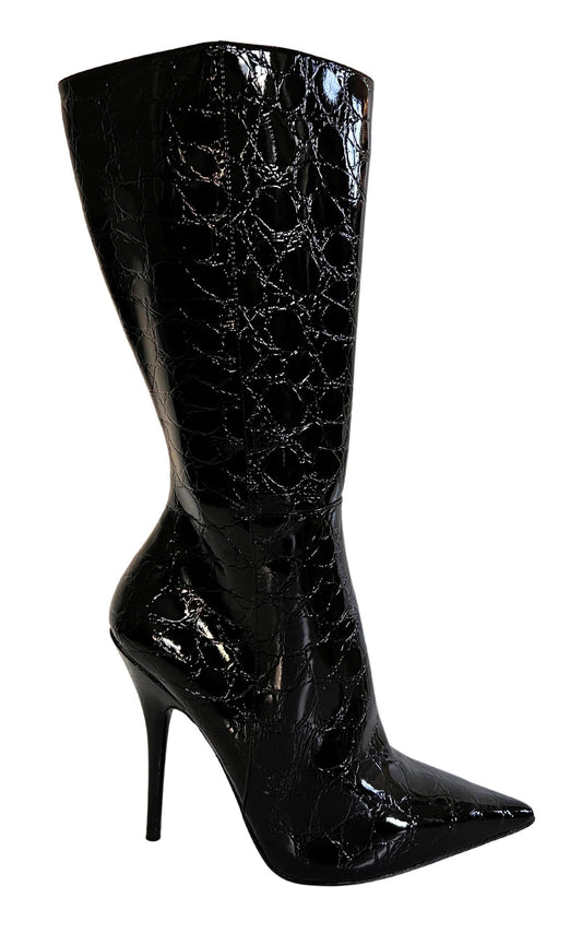 Black Crock Embossed Patent Leather Boots ALDO