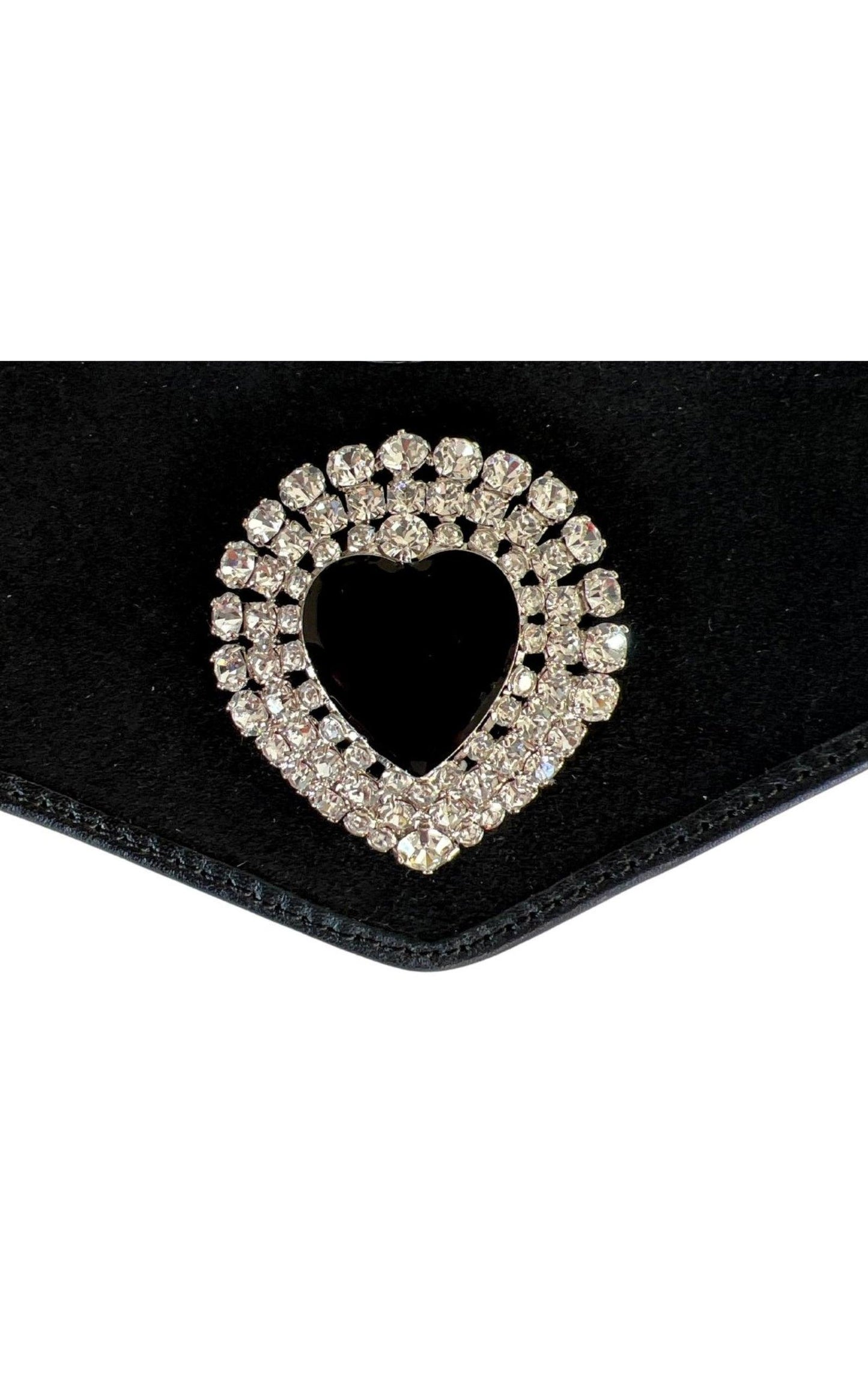 Black Leather and Velvet Crystal Heart Belt Alessandra Rich