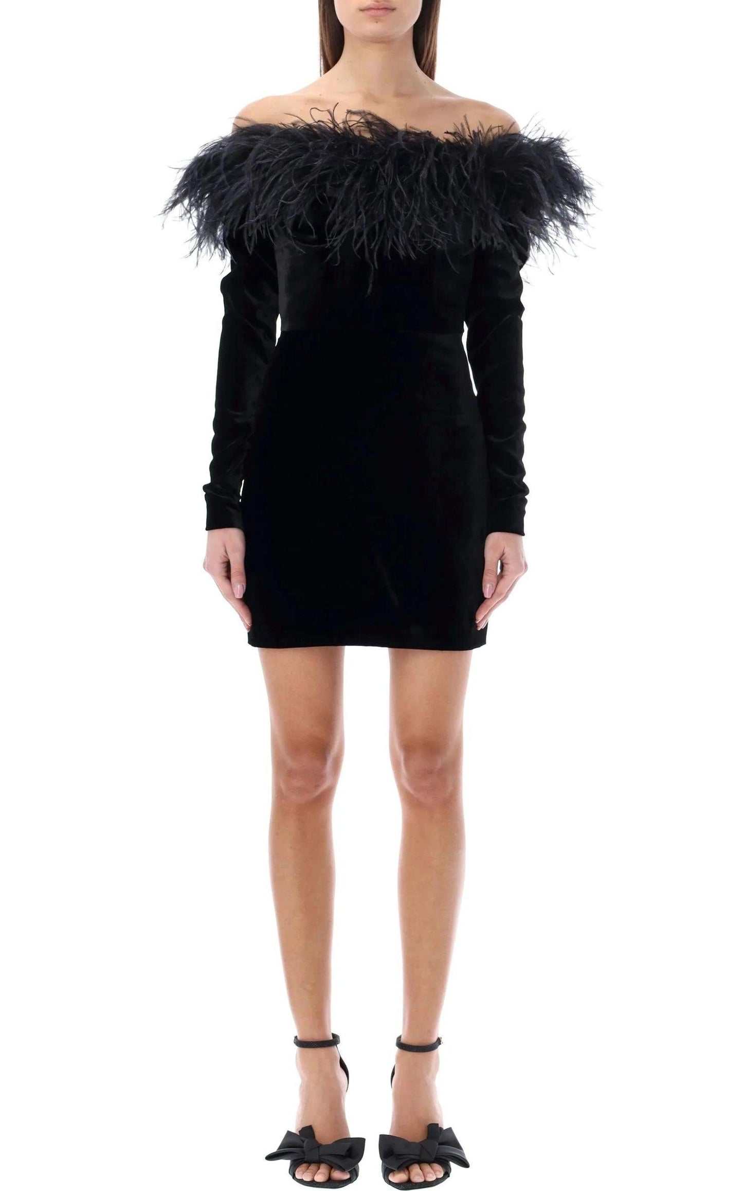 Feather-trim Velvet Mini Dress Alessandra Rich