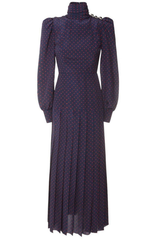 Long-Sleeve Highneck Polka-Dot Dress Alessandra Rich