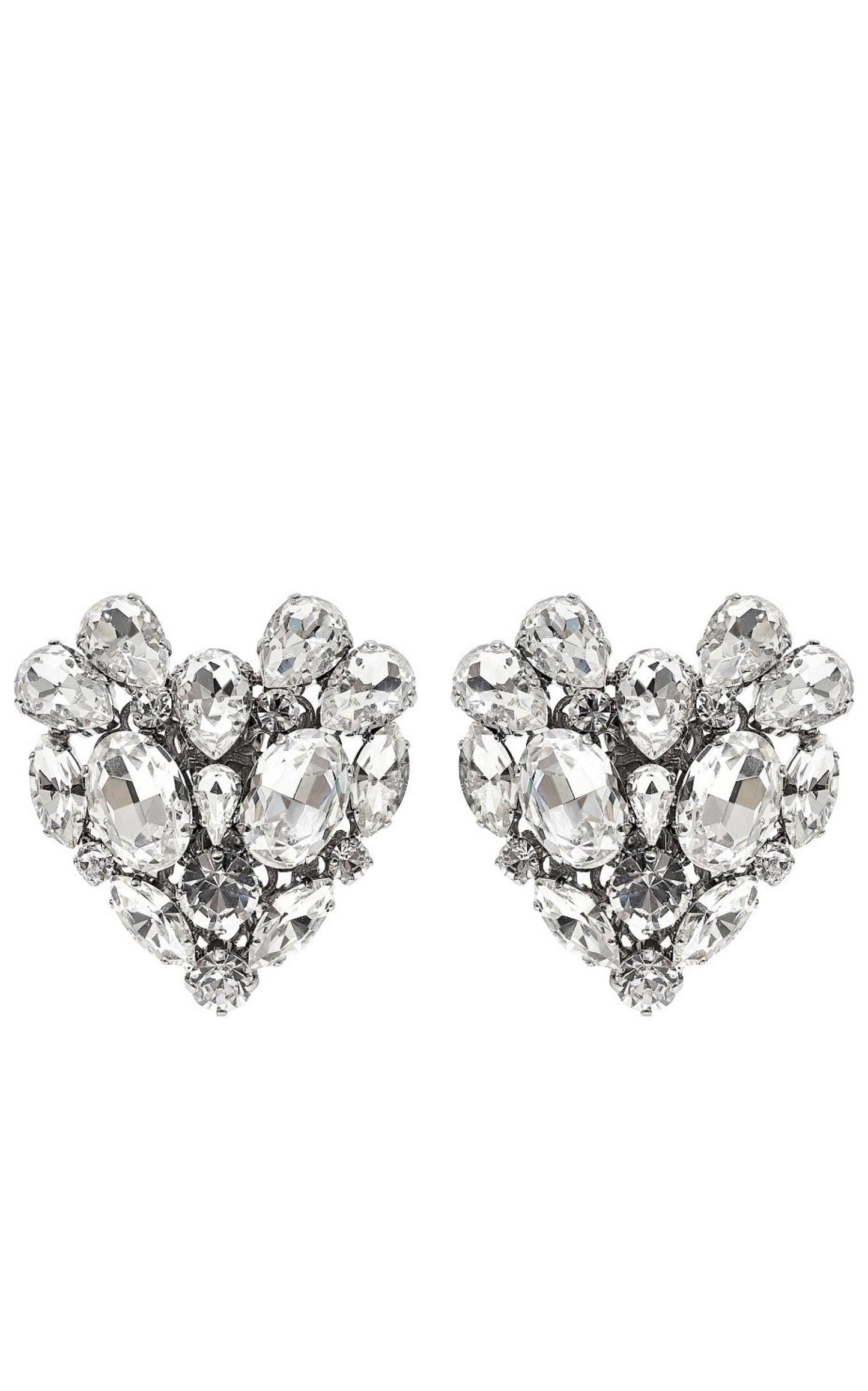 Silvertone Crystal Heart Stud Clip-On Earrings Alessandra Rich