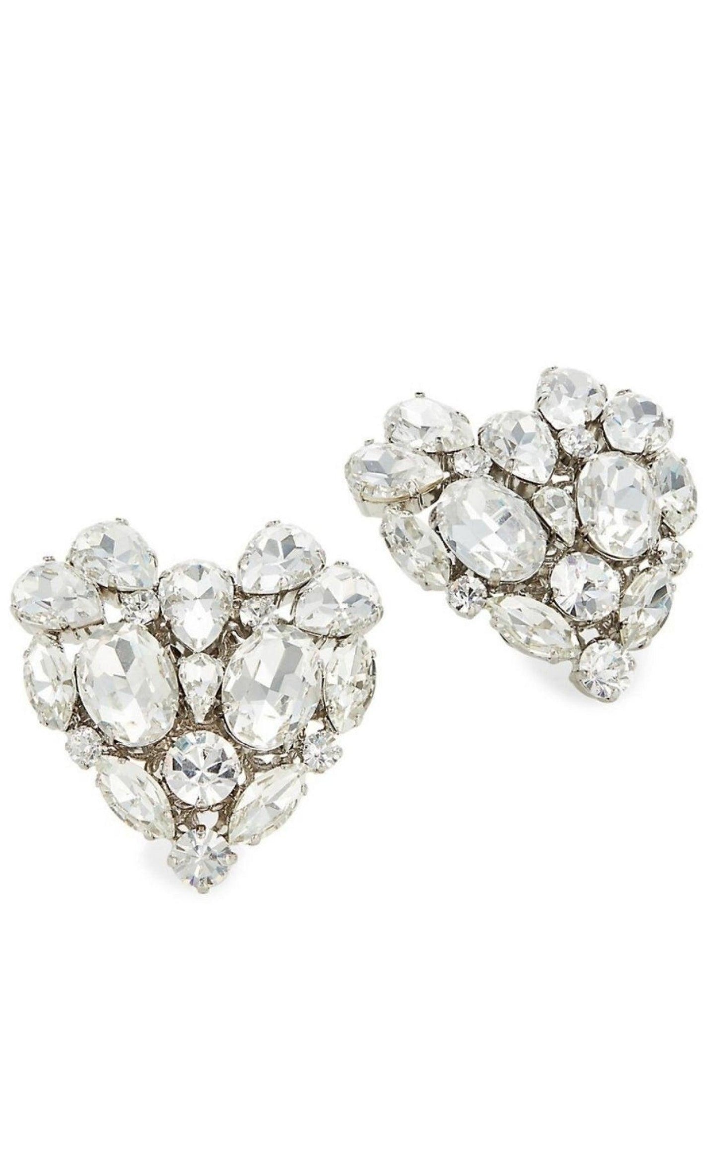 Silvertone Crystal Heart Stud Clip-On Earrings Alessandra Rich