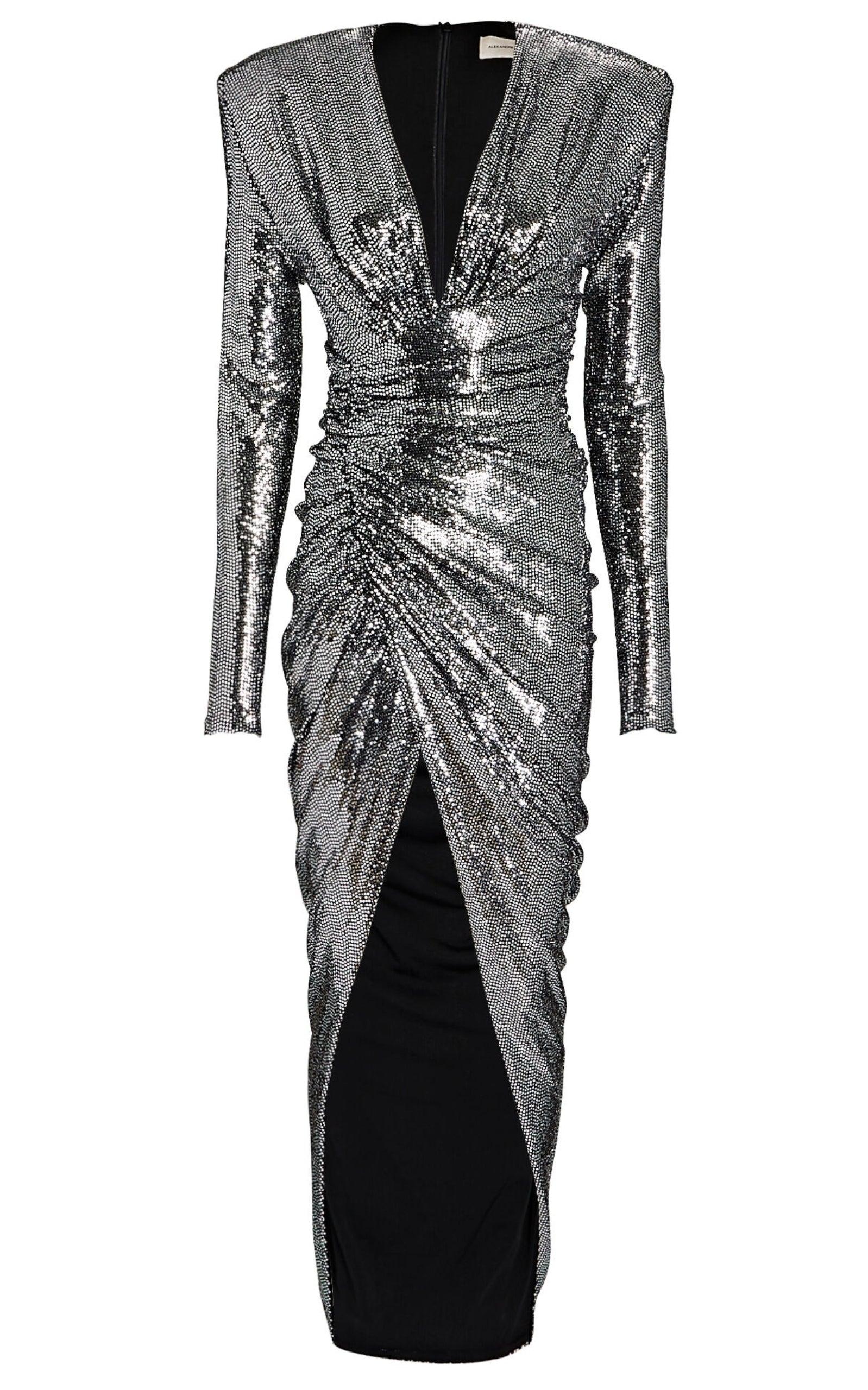 Ruched Silver Sequined Gown Alexandre Vauthier