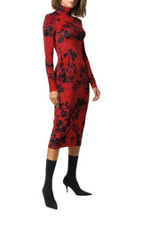 Floral-Print Turtleneck Dress Balenciaga