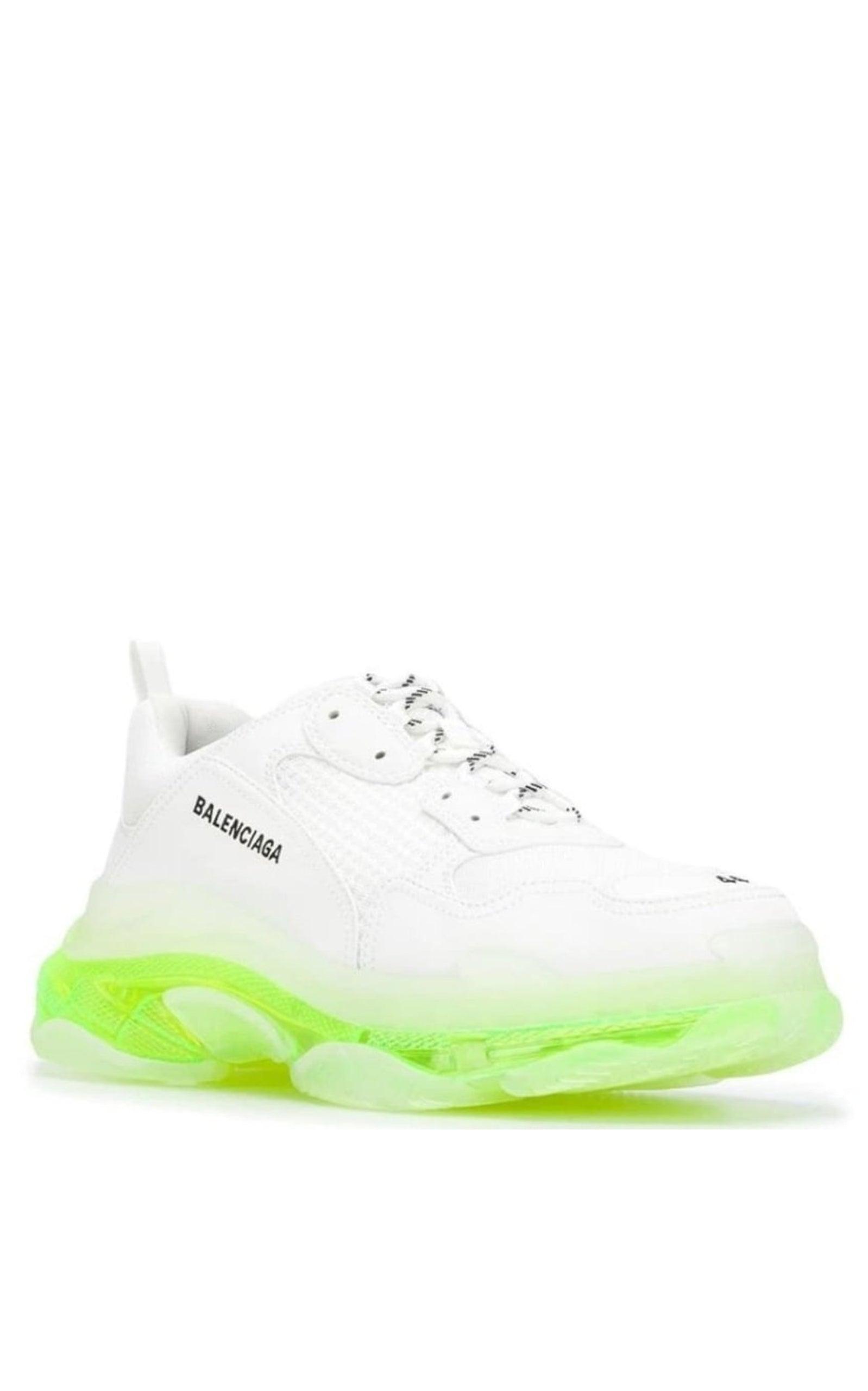 White Triple S Leather and Mesh Sneakers Balenciaga