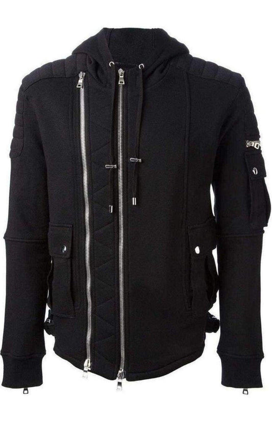 Black Biker Hoodie Jacket Balmain