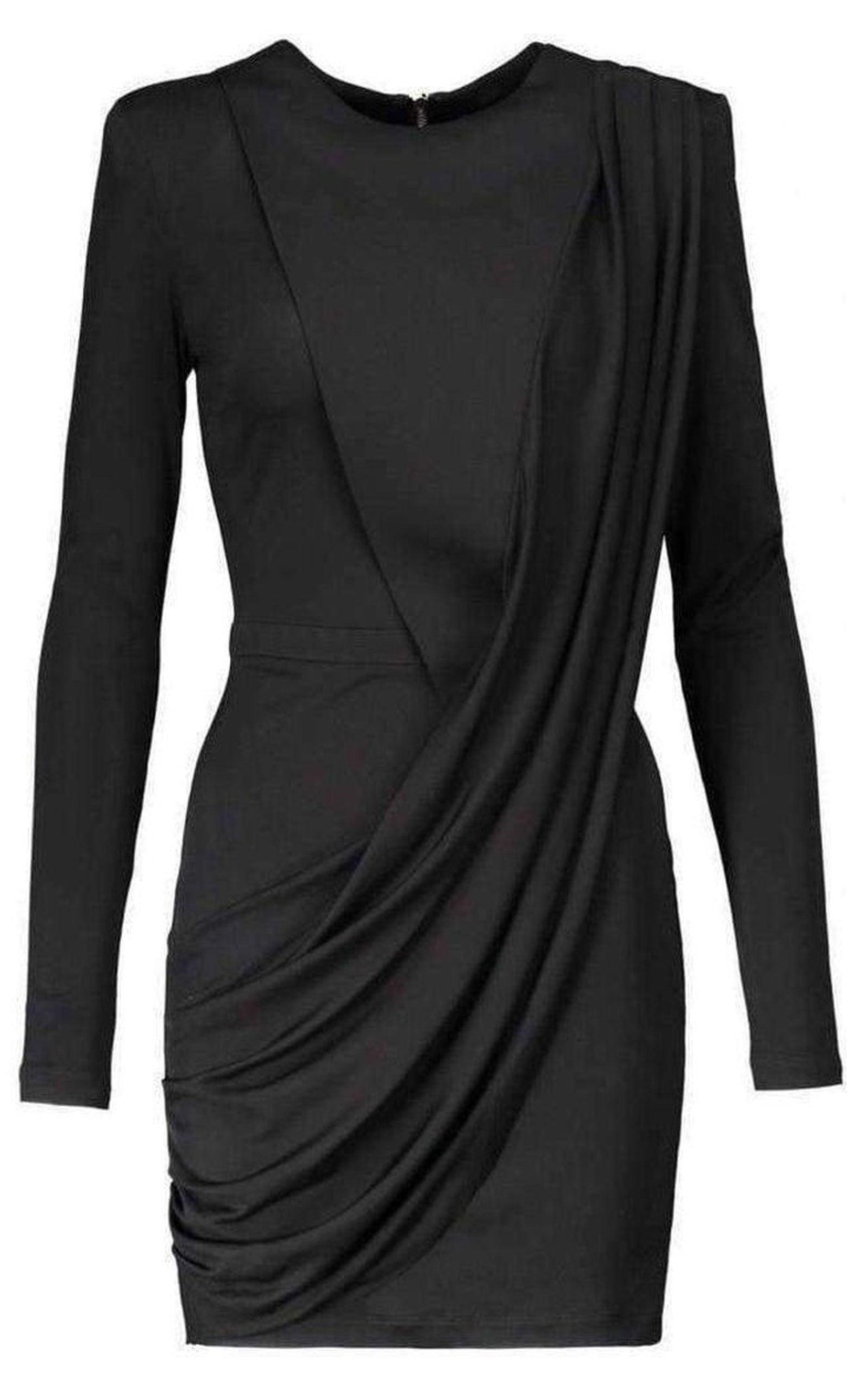 Black Voile Draped Mini Dress Balmain