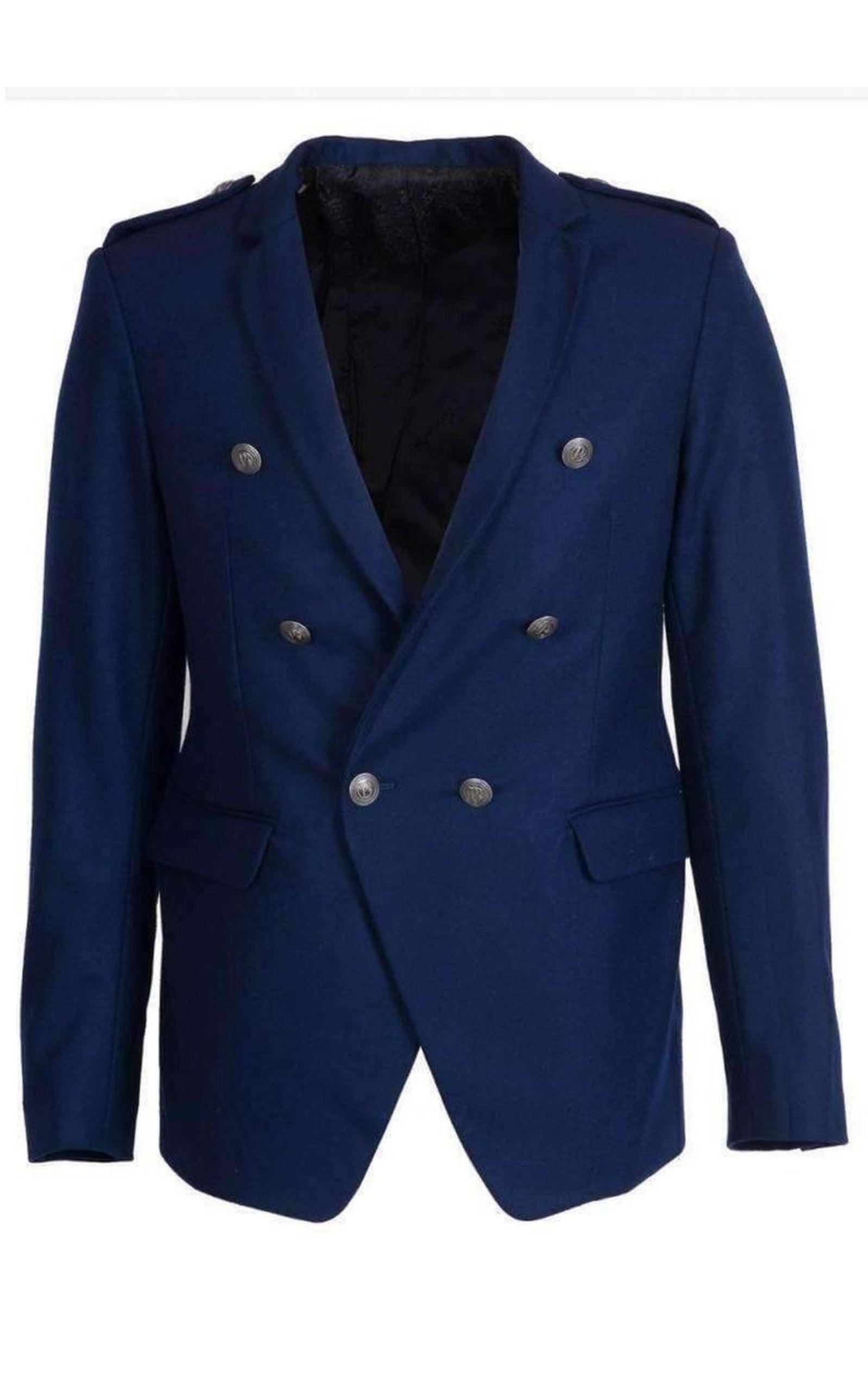 Blue Wool Blazer with Epaulettes Balmain