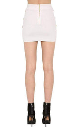 Button-Embellished Ribbed Stretch-knit Mini Skirt Balmain