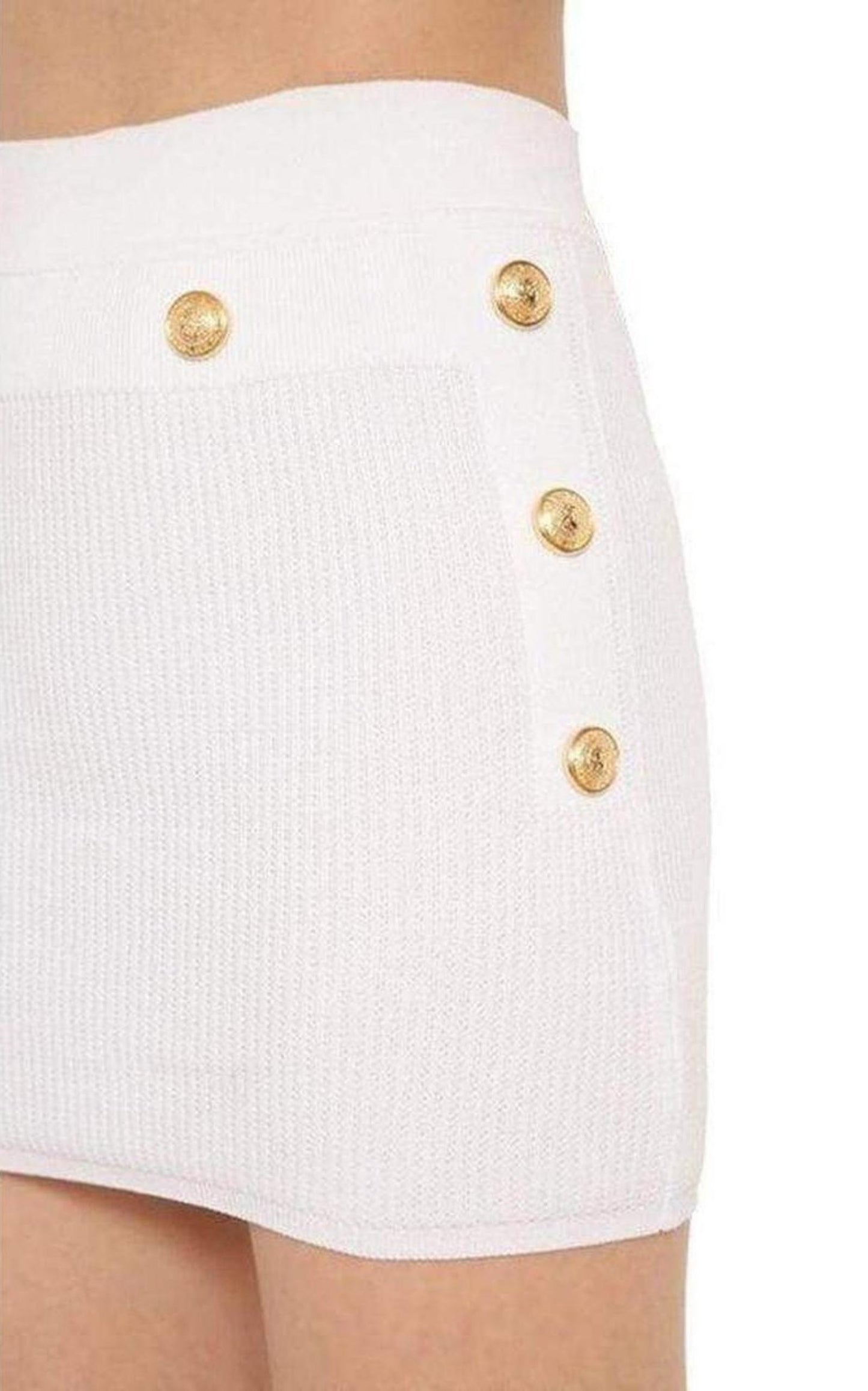 Button-Embellished Ribbed Stretch-knit Mini Skirt Balmain