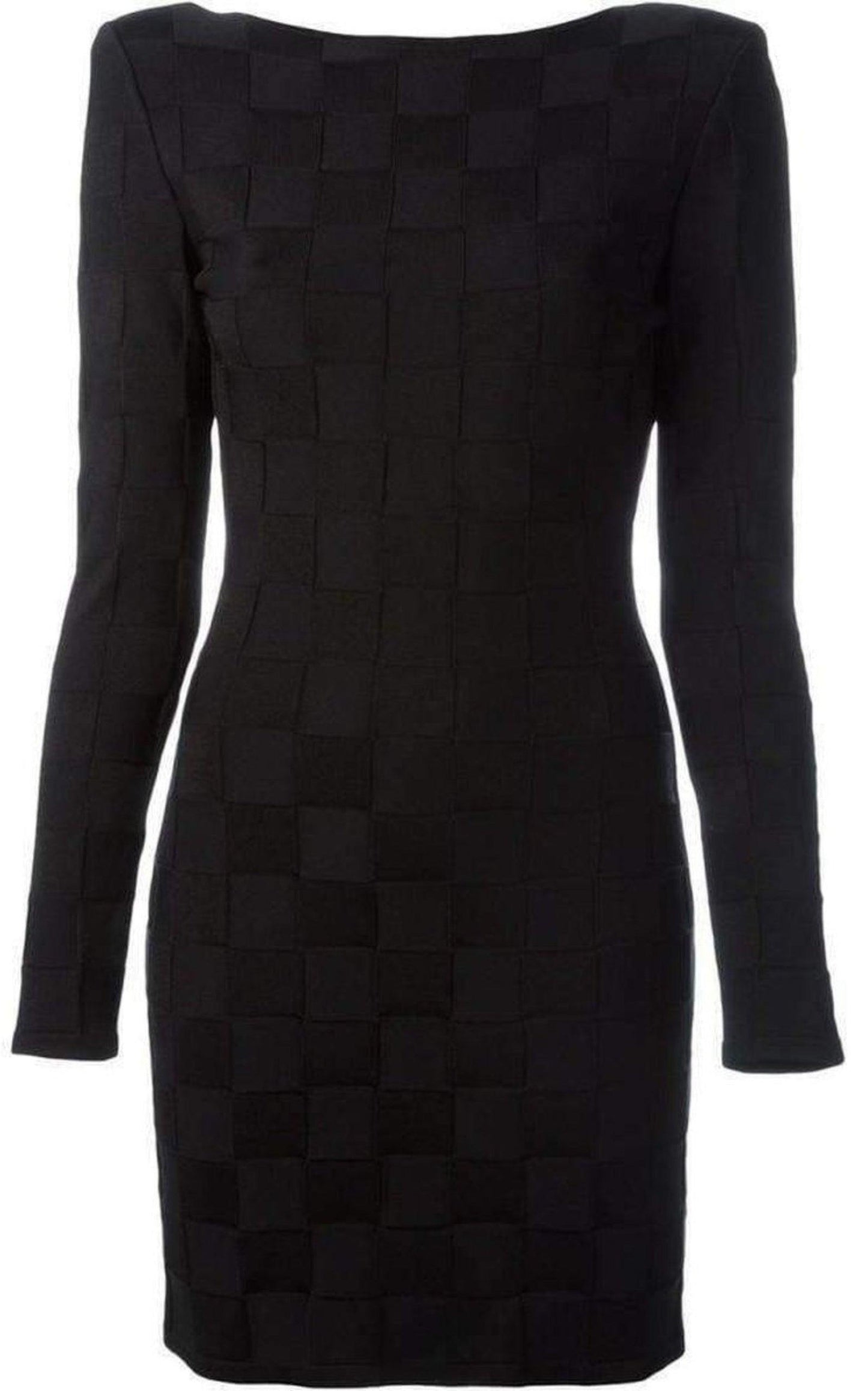 Check Jacquard Deep V-Back Dress Balmain