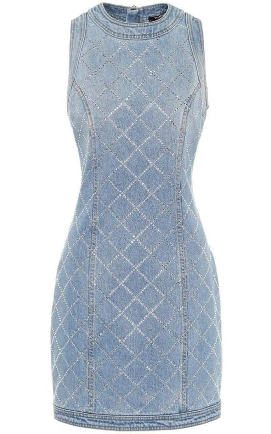 Embellished Denim Mini Dress Balmain