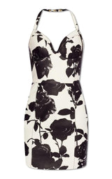 Floral Printed Leather Dress Balmain