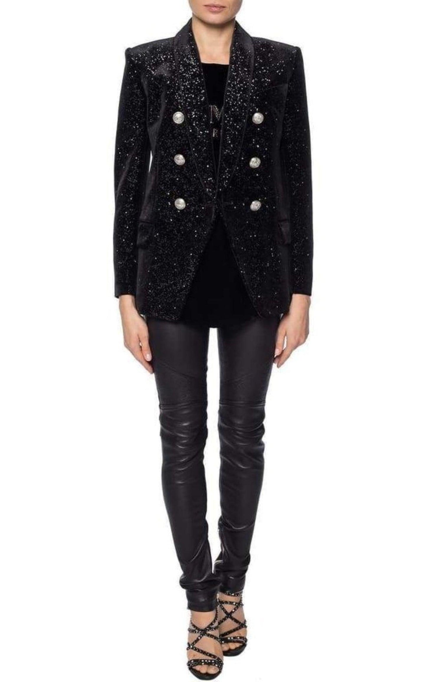 Glittered Velvet Double Breasted Blazer Balmain