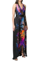 Halter Neck Printed Silk Dress Balmain