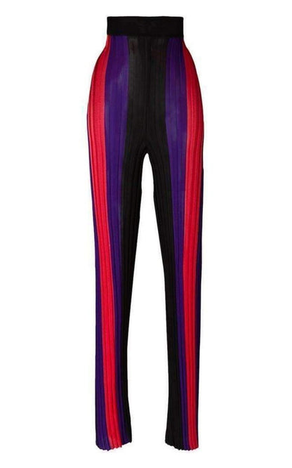 High Waist Ribbed Striped Pants Balmain