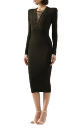 Lace-up Long Sleeve Midi Sweater Dress Balmain