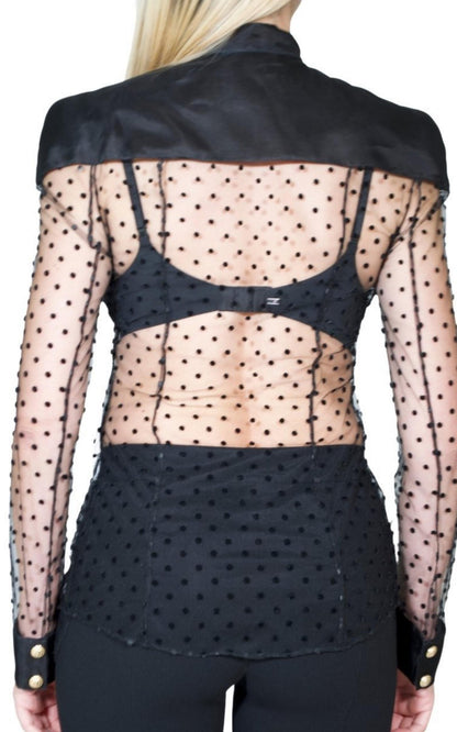 Long Sleeve Black Polka Dot Silk Shirt Balmain