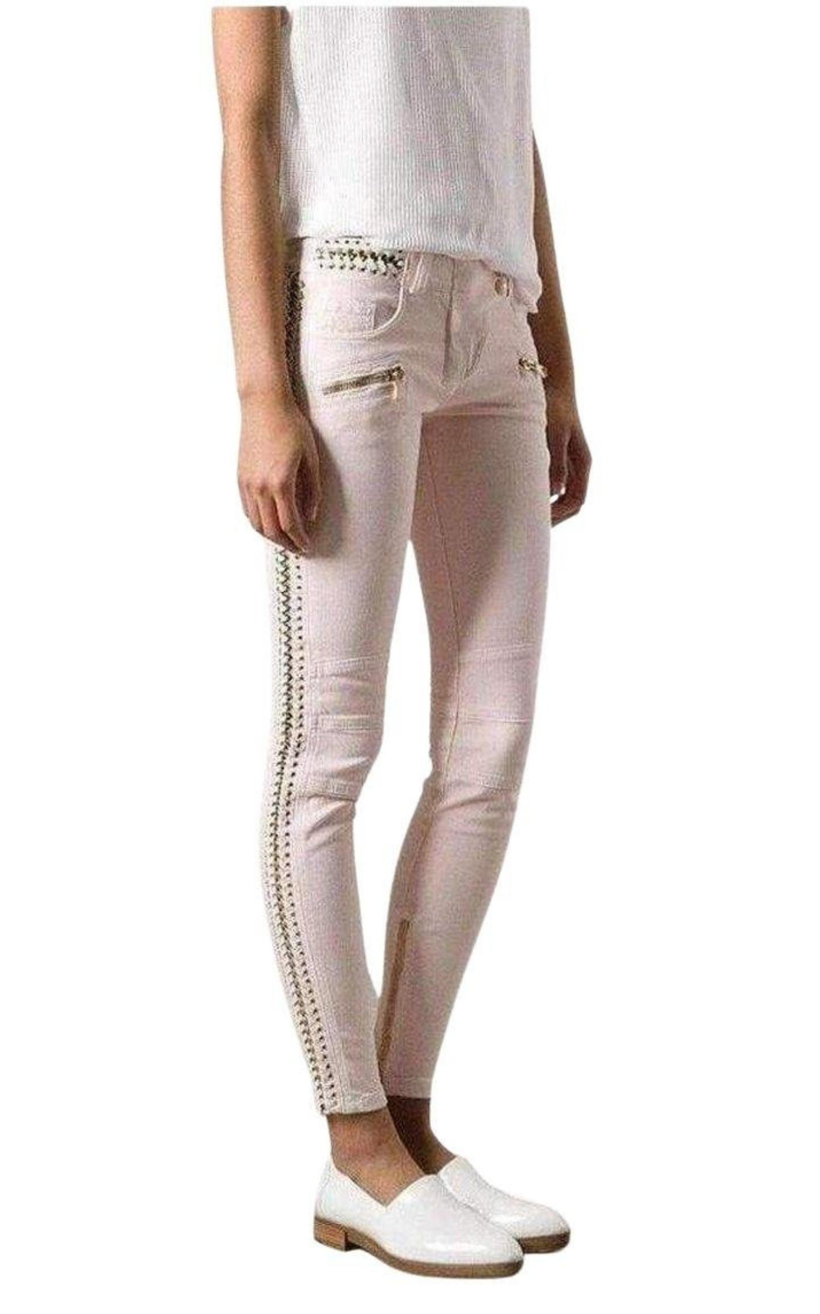 Low Rise Lace Chains Biker Jeans Balmain