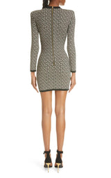 Monogram Jacquard Wool Blend Minidress Balmain