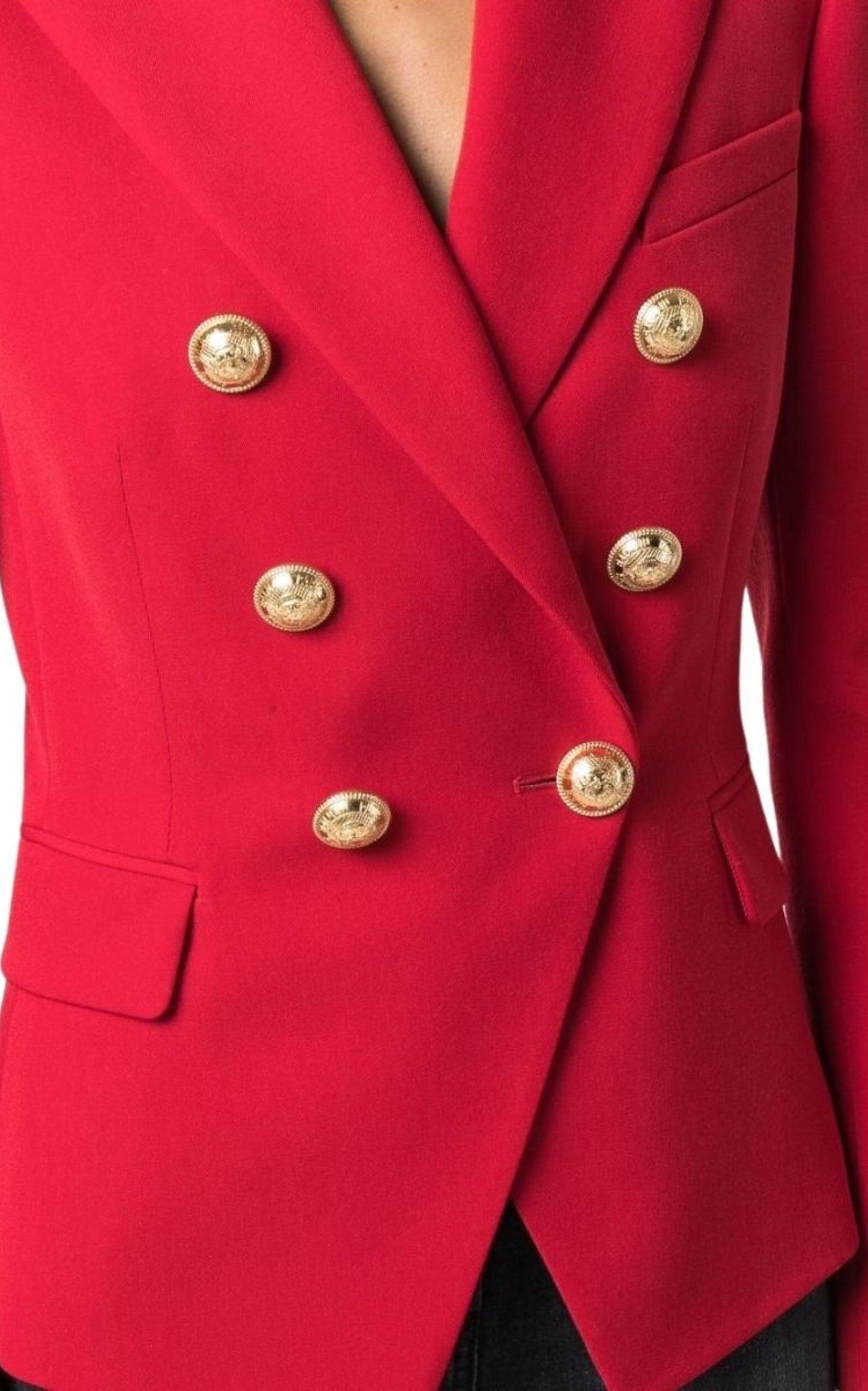 Red Double Breasted Tailored Wool Blazer Balmain