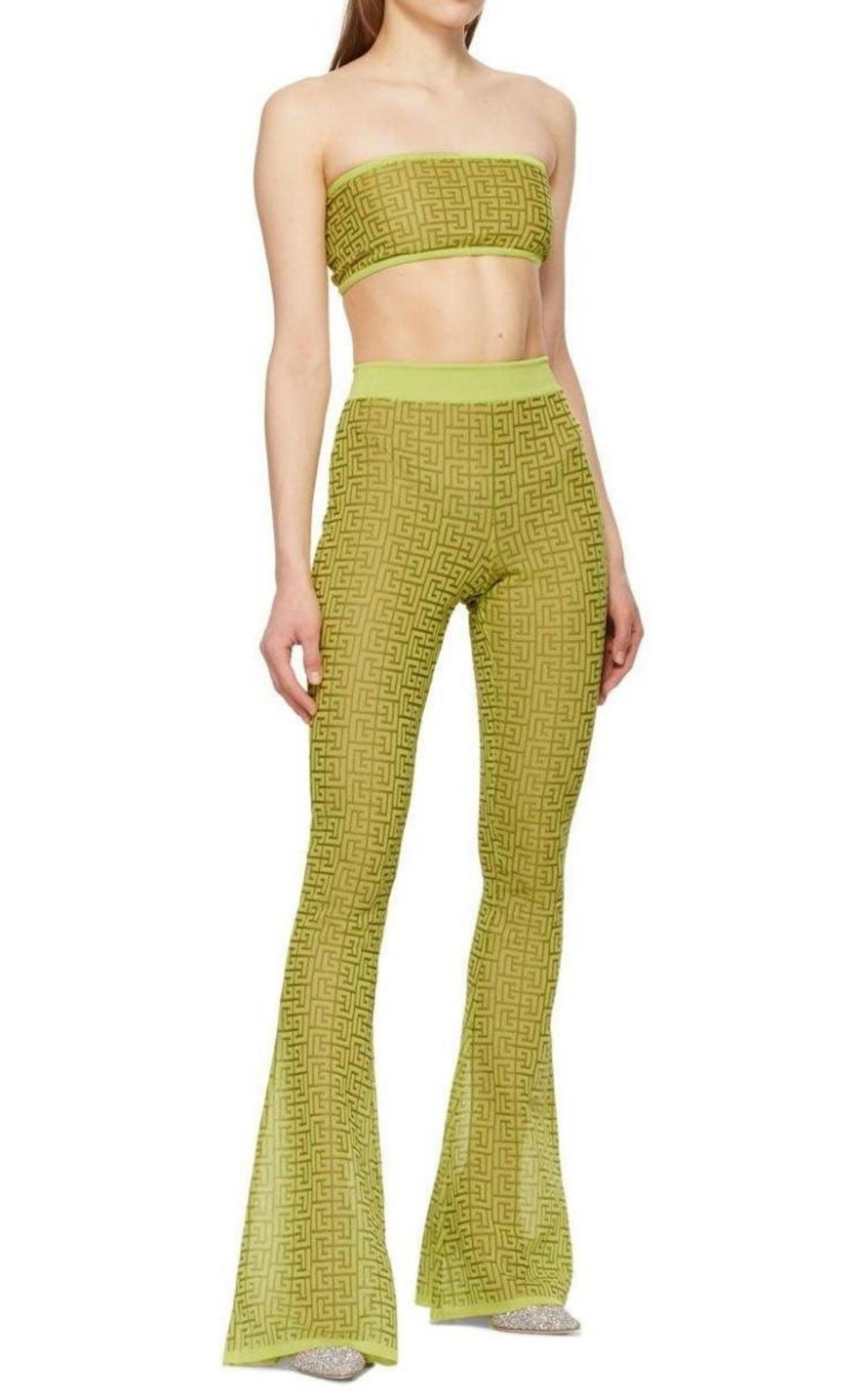 Balmain Semi-sheer Monogram Pattern Flared Pants