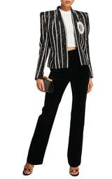 Sequinned Black White Striped Spencer Jacket Balmain