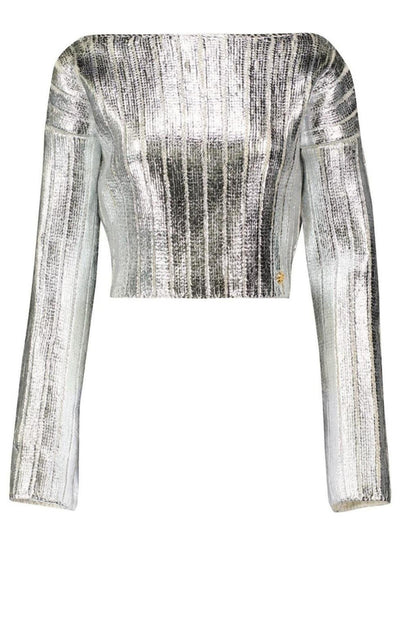 Balmain Silver Cropped Wool-blend Sweater