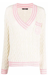 Wool-Blend Cable Knit Sweater With Patch Balmain