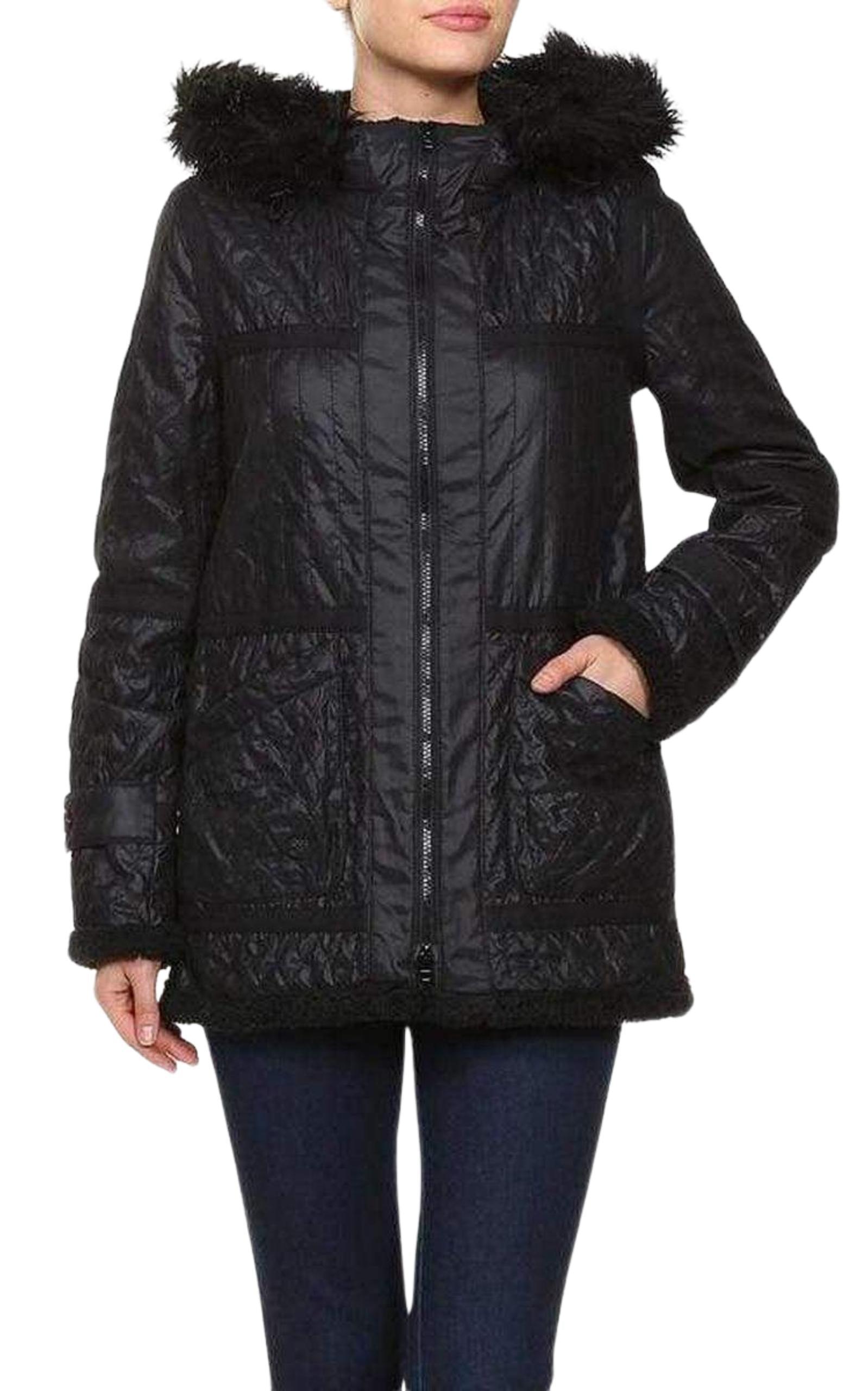 Black Genova Quilted Distressed Coat BCBGMAXAZRIA